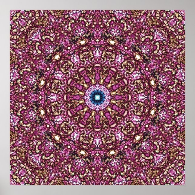 Magenta Radial Mandala Caleidoscópio Impressão (Frente)
