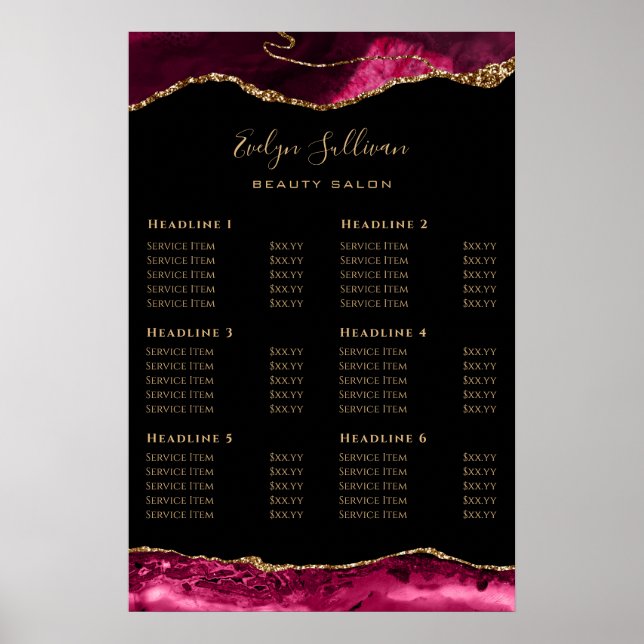 Magenta Red Dourado Agate Price List Poster (Frente)