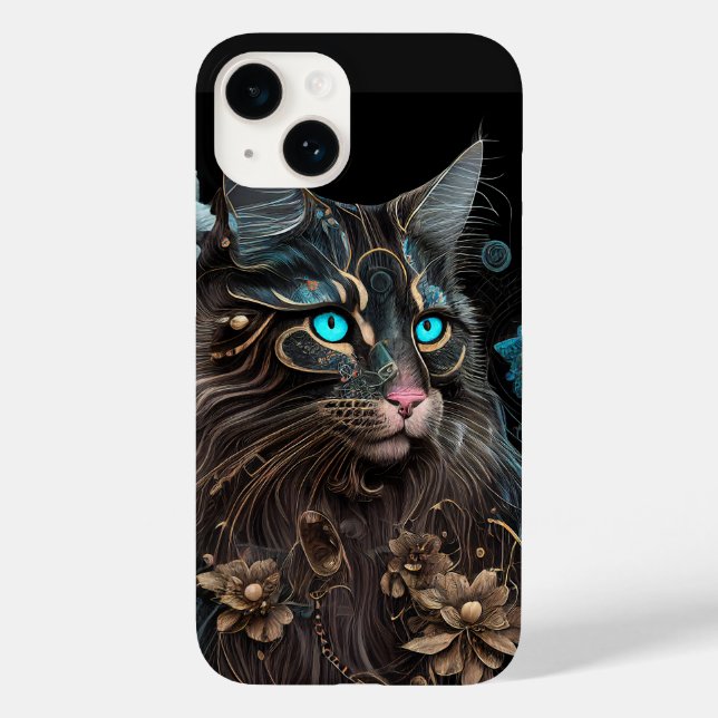 Magia steampunk Maine Coon cat e flores Arte AI (Verso)