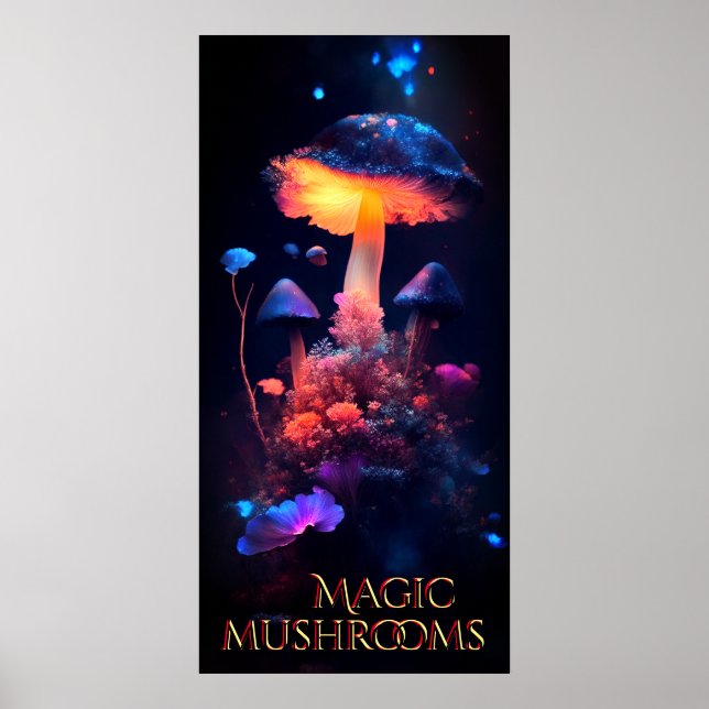 Magic Mushroom Neon Fantasy Poster (Frente)