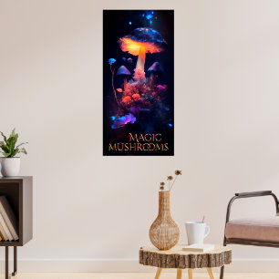 Magic Mushroom Neon Fantasy Poster