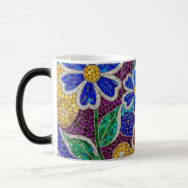 Mágica caneca cerâmica com padrão mosaico floral moderno