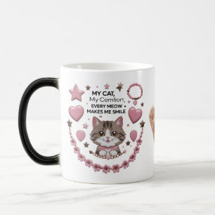 Mágica Caneca Charme de Gato Kawaii – Corações e Estrelas