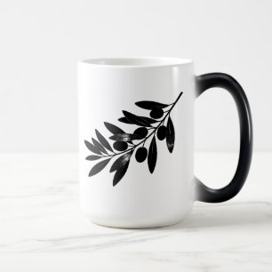 Mágica Caneca de Café com Galho de Oliveira Preto Minimal