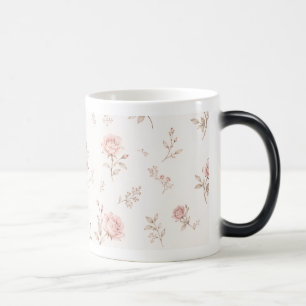 Mágica Caneca de Café com Padrão Floral Rosa Empoeirado V