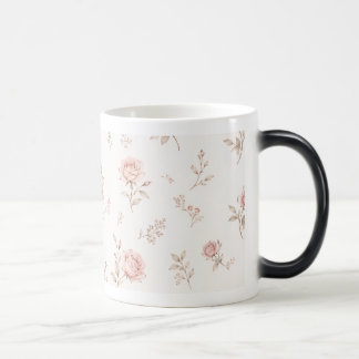 Mágica Caneca de Café com Padrão Floral Rosa Empoeirado V