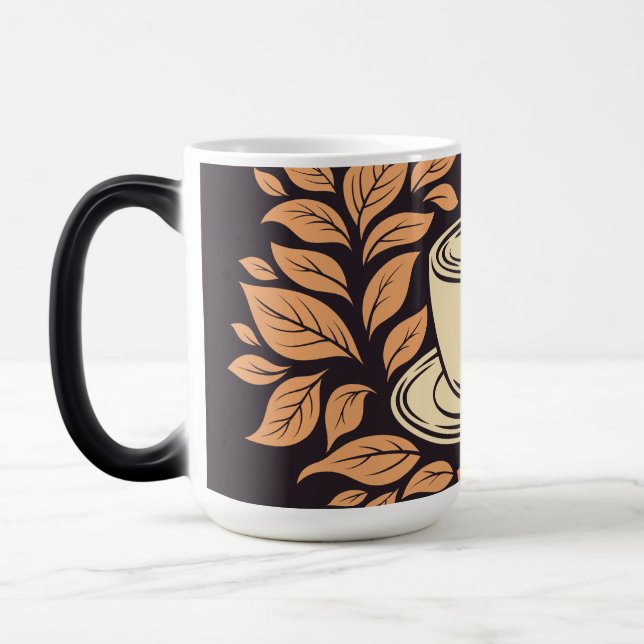 Mágica Caneca de Café Outonal com Padrão Botânico 450ml (Esquerda)