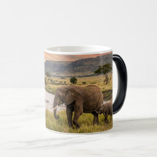 Mágica Caneca de Elefante Mãe e Bebê Safari Africano