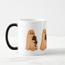 Mágica Caneca de Halloween de Fantasma Fofo e Gato Preto