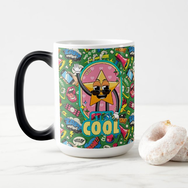 Mágica Caneca Morf "Stay Cool" de Arte Pop Retro (Com Donut)
