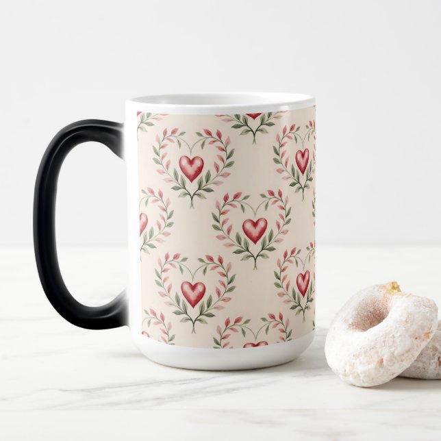 Mágica Caneca Morfing Creme Corações Vermelhos (Com Donut)