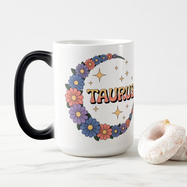 Mágica Caneca Morfing Flores Lua Crescente Touro (Com Donut)