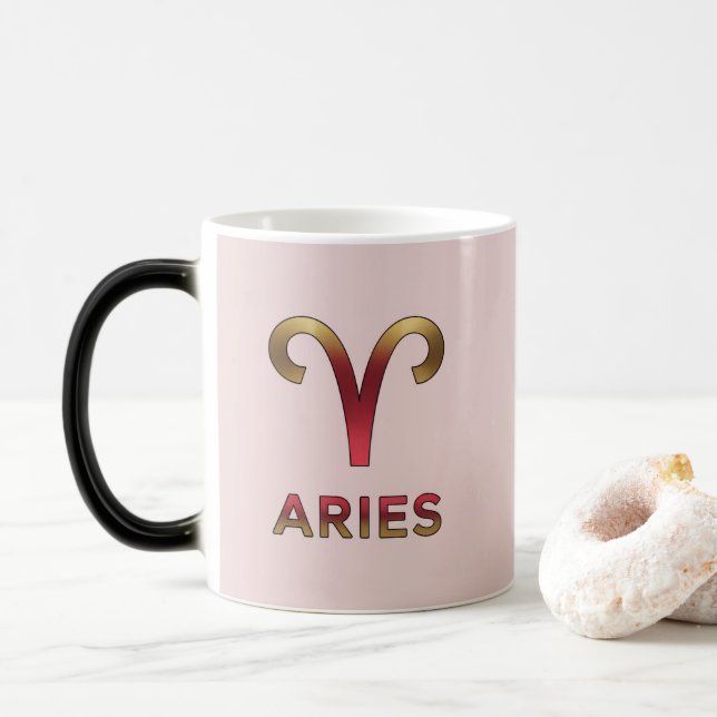 Mágica Caneca Morfing Rosa Áries Glifo Vermelho Dourado (Com Donut)