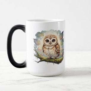Mágica Caneca Personalizada de Coruja Fofa, Animal Flores