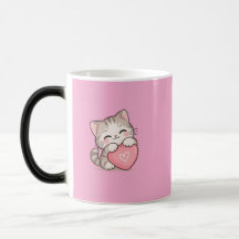 Caneca Rosa Coração com Gatinho Fofo – Adorável Ga