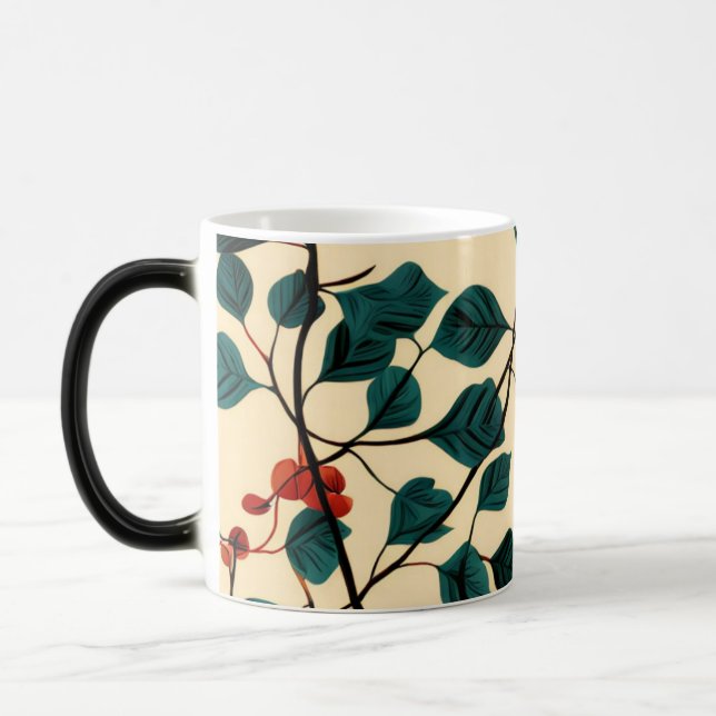 Mágica Desenho de Caneca com Padrão de Folhas Botânicas V (Esquerda)