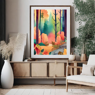 Mágica Floresta em Poster de Aquarela