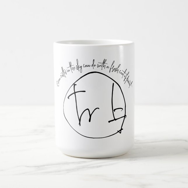 Mágica texto de caneca de café em fonte elegante (Center)