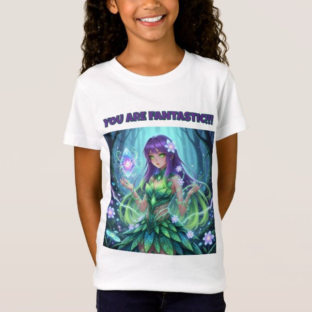 Magical Cyber Forest Fairy Girl T-Shirt for Kids (Frente)