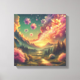 Magical Petal Sky Over Sunset Mountains Canvas