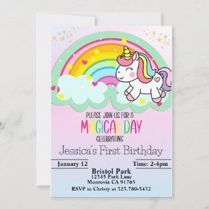 Magical Rainbow unicorn Primeiro Convite de Aniver