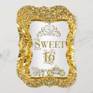 Magical Tiara Princess Sweet 16 Dourado Convite Br