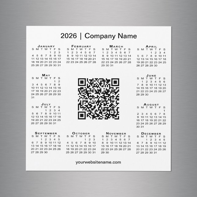 Magnet Branco do Código QR de Negócio Personalizad (2026 Calendar Custom Business QR Code White Magnet in situ)
