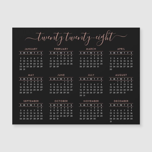 Magnet de Calendário 2022 Dourado Rosa de Script M (Frente)