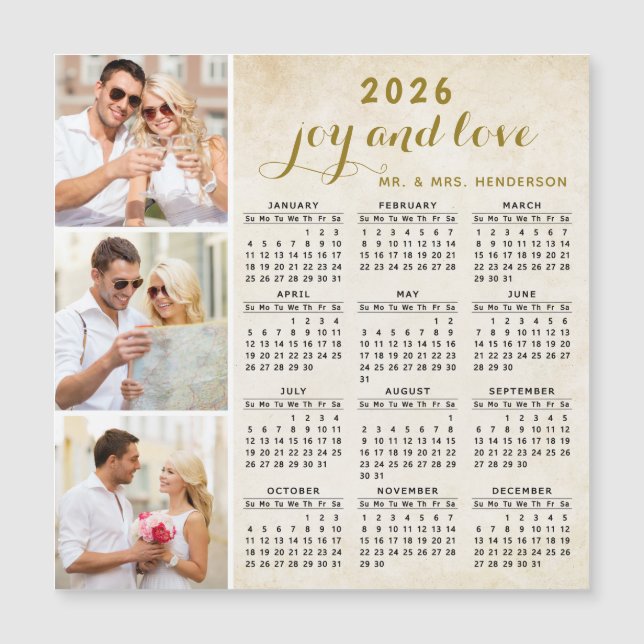 Magnet de Calendário 2026 para Beige de Foto Perso (Frente)