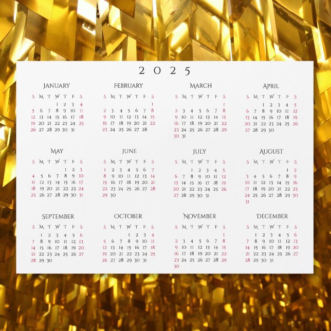 Magnet de Calendário Anual do Ano do Cheio 2025 Br (Simple White 2025 Yearly Full Year Calendar Magnet)