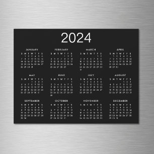 Magnet De Calendário Simples Preto E Branco 2024