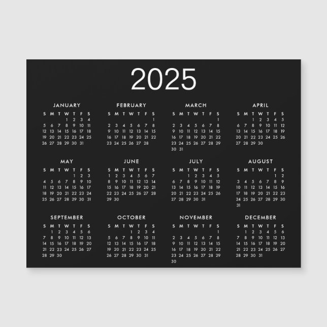 Magnet De Calendário Simples Preto E Branco 2025 (Frente)