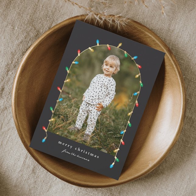 Magnet de Cartão de Feriado de Férias com Luzes de (Elegant Christmas Lights Arch Photo Christmas Holiday Magnetic Card.)