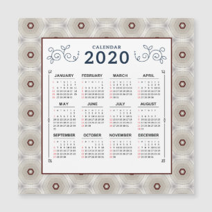 Magnet de Padrão Branco Vermelho Calendário 2020