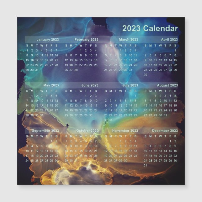 Magnet do Calendário - Azul Nebulosa do Espaço (Frente)