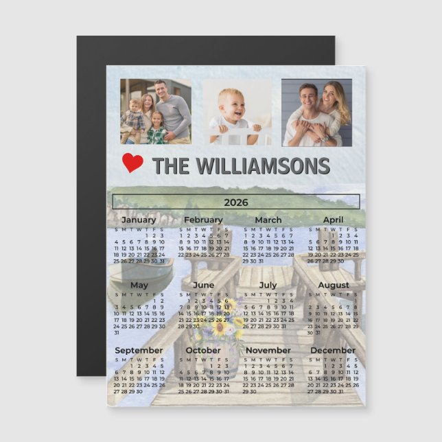 Magnet Dock Water Scene Photo Collage Calendar (Frente/Verso)