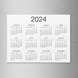 Magneta de Calendário Clássico Preto e Branco 2024