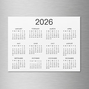 Magneta de Calendário Clássico Preto e Branco 2024
