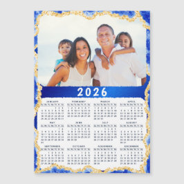 Magneta de fotos do calendário 2026 em cores azuis