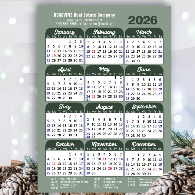 Magnética de negócios simples e verde do Calendári (Criador carregado)