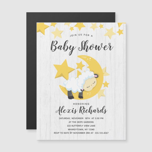 Magnético Convite de Churrasco do Bebê Lua Estrelas Celestia (Frente/Verso)