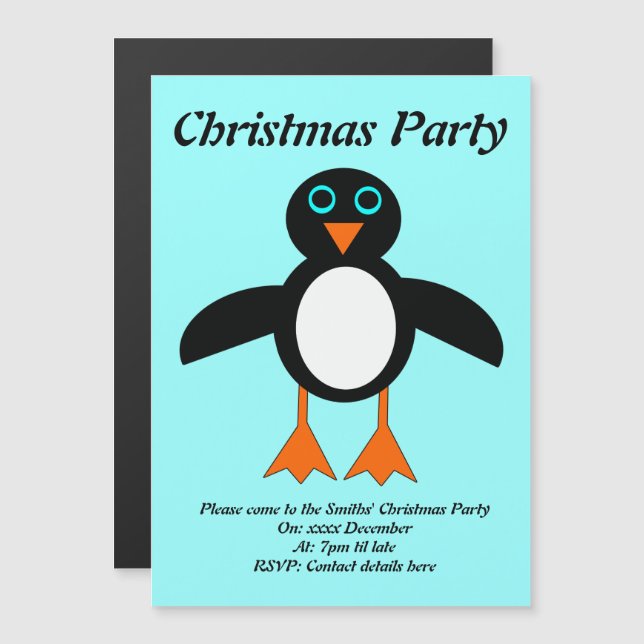 Magnético Convite para Partido Personalizado do Pinguim Cujo (Frente/Verso)