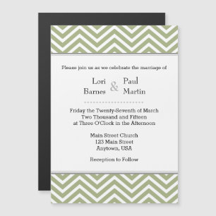 Magnético Sage Olive Chevron Convite para Casamento Magnétic