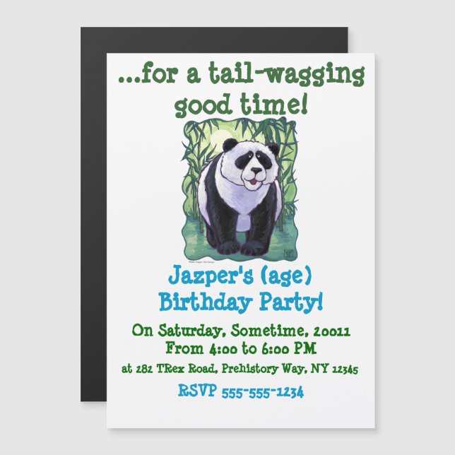 Magnético Urso Panda Bonito no Convite de aniversário Verde (Frente/Verso)