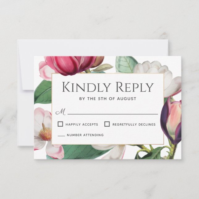 Magnolia Blossoms Elegant Floral Wedding RSVP (Frente)
