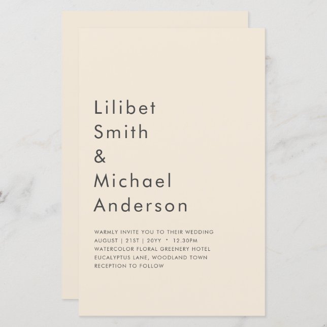 Magnolia Cream Modern Wedn Typografia (Frente/Verso)