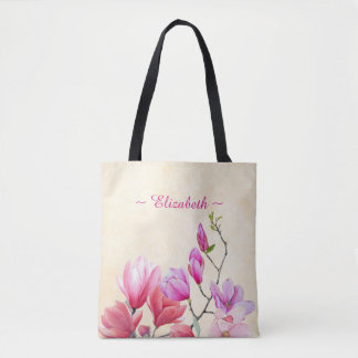 Magnolia está em aquarela rosa no Cream Tote Bag
