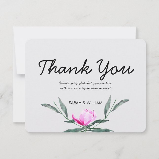Magnolia Floral Watercolor Cartões de agradeciment (Frente)