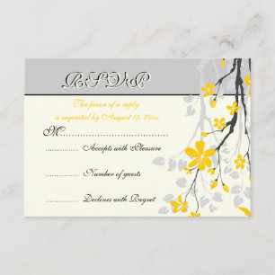 Magnolia floresce amarela, cinza carta RSVP de cas