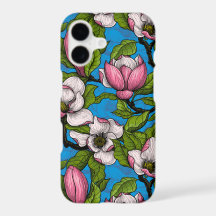 Magnólia florescente em azul